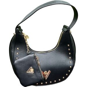 Valenteno Studded Handbag with Coin Pouch Black and gold